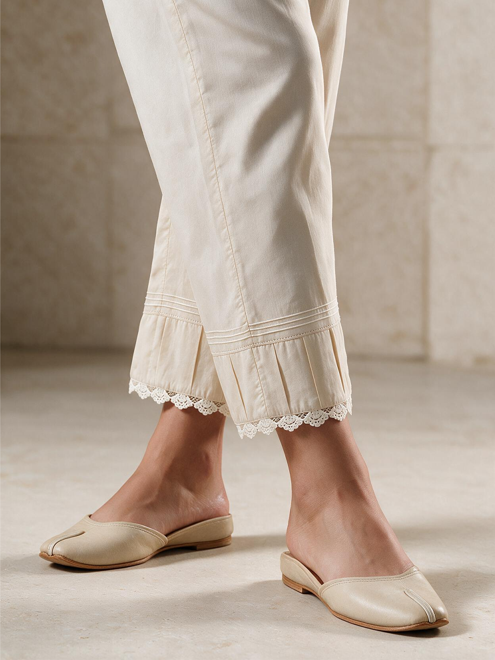 Women Off White Lawn Trouser - OWSP-2203010-1
