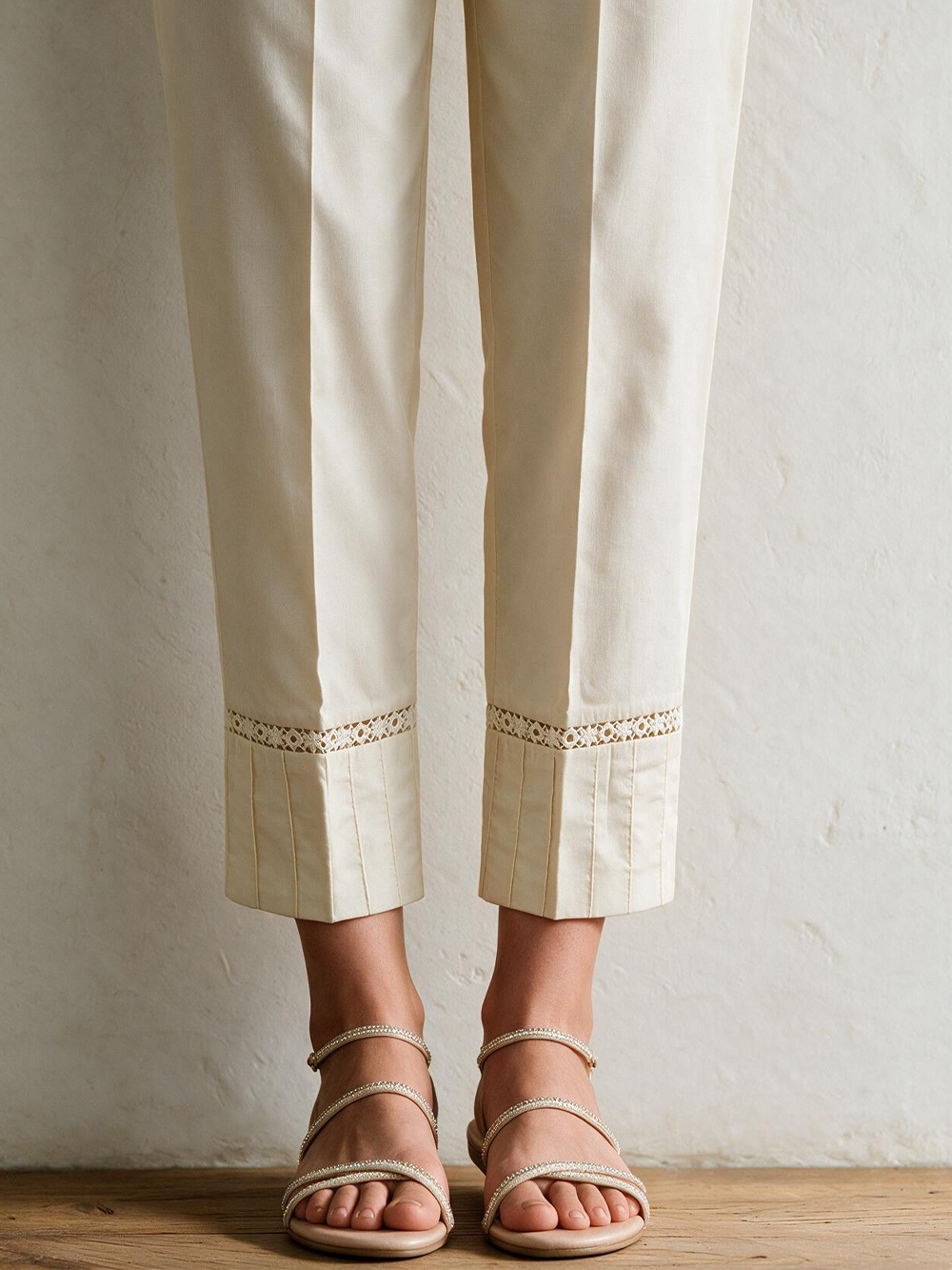 Women Off White Lawn Trouser - OWSP-2310040-1