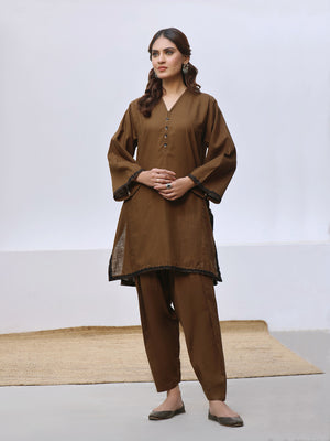 2Pc Solid Pret Shirt Trouser Khaddar Brown - OW2P-2408002