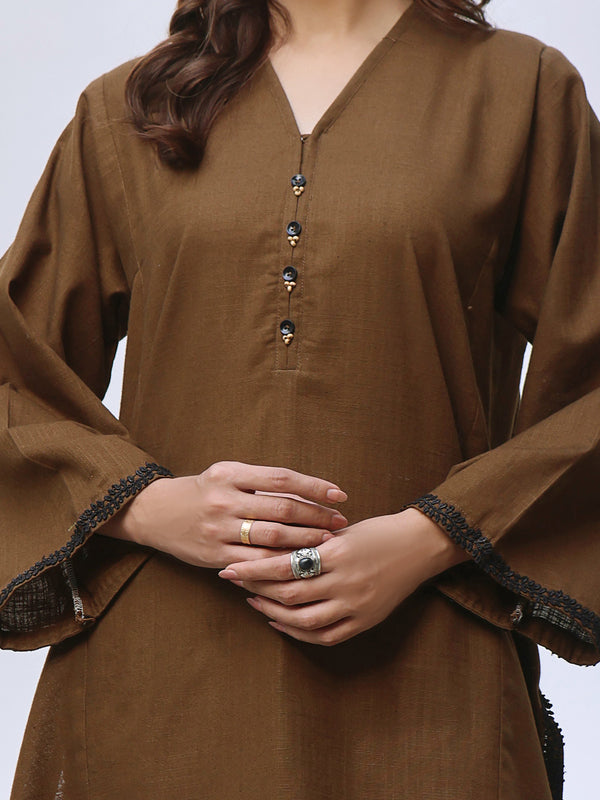 2Pc Solid Pret Shirt Trouser Khaddar Brown - OW2P-2408002