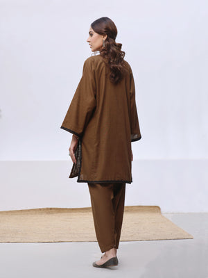 2Pc Solid Pret Shirt Trouser Khaddar Brown - OW2P-2408002