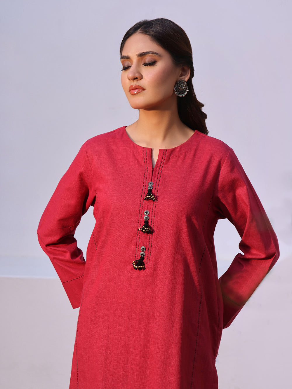 2Pc Solid Pret Shirt Trouser Khaddar Red - OW2P-2408008