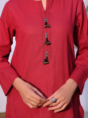 2Pc Solid Pret Shirt Trouser Khaddar Red - OW2P-2408008