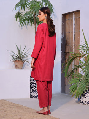 2Pc Solid Pret Shirt Trouser Khaddar Red - OW2P-2408008