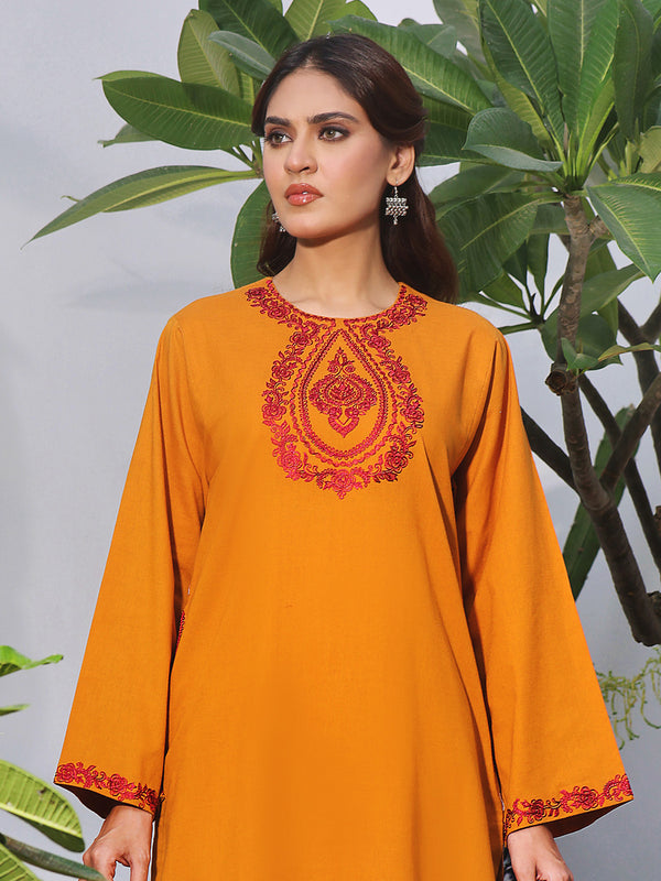 2Pc Embroidered Pret Shirt Trouser Khaddar Mustard - OWE2P-2407008