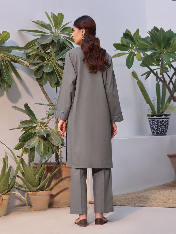 2Pc Solid Embroidered Pret Shirt Trouser Khaddar Grey - OWE2P-2408005