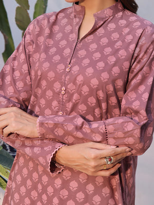 2Pc Printed Pret Shirt Trouser Cambric Brown - OW2P-2408024