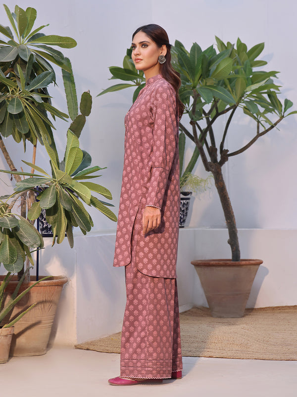 2Pc Printed Pret Shirt Trouser Cambric Brown - OW2P-2408024