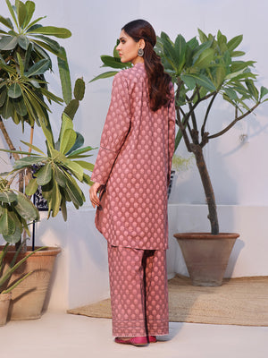 2Pc Printed Pret Shirt Trouser Cambric Brown - OW2P-2408024