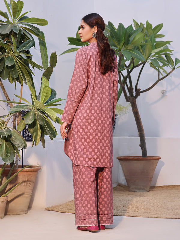 2Pc Printed Pret Shirt Trouser Cambric Brown - OW2P-2408024