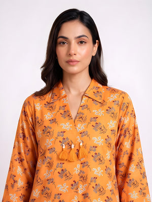 2Pc Printed Pret Shirt Trouser Cotton Orange - OW2P-2607002
