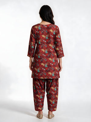 2Pc Printed Pret Shirt Trouser Cotton Rust - OW2P-2607007