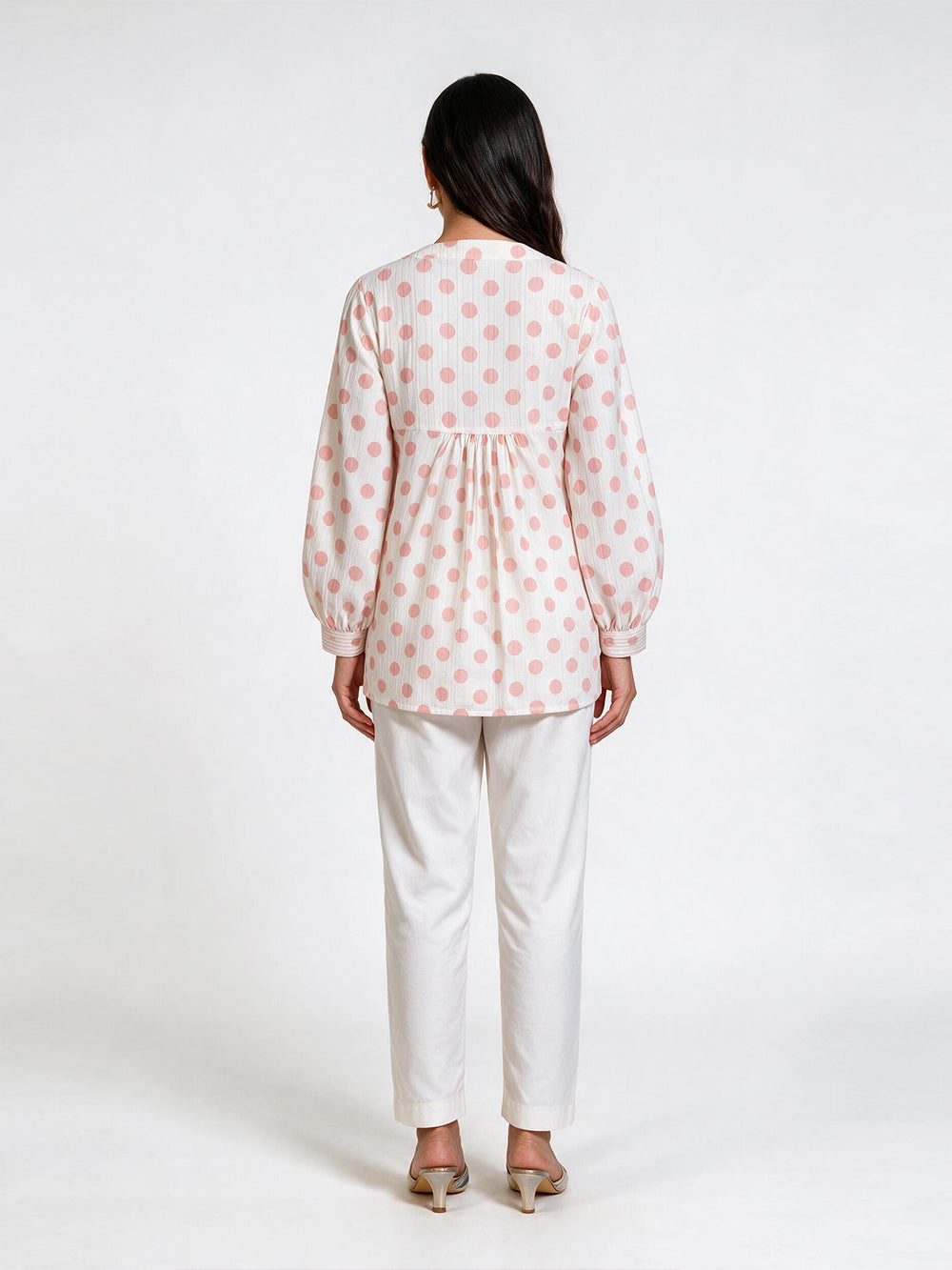 1Pc Printed Fusion Top Seer Sucker White & Pink - OWTP-2607008
