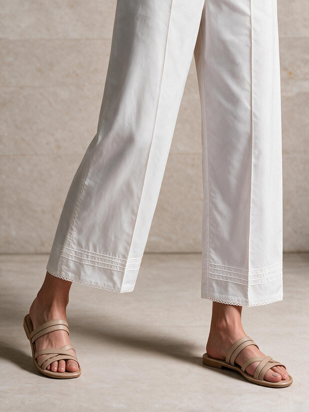 Women White Cambric Trouser - OWSP-2301023