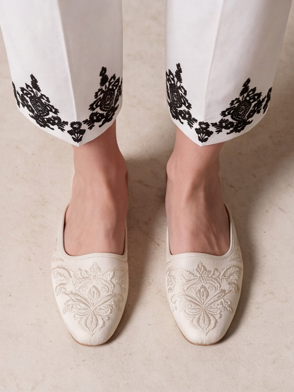 Women White Lawn Trouser - OWESP-2203001