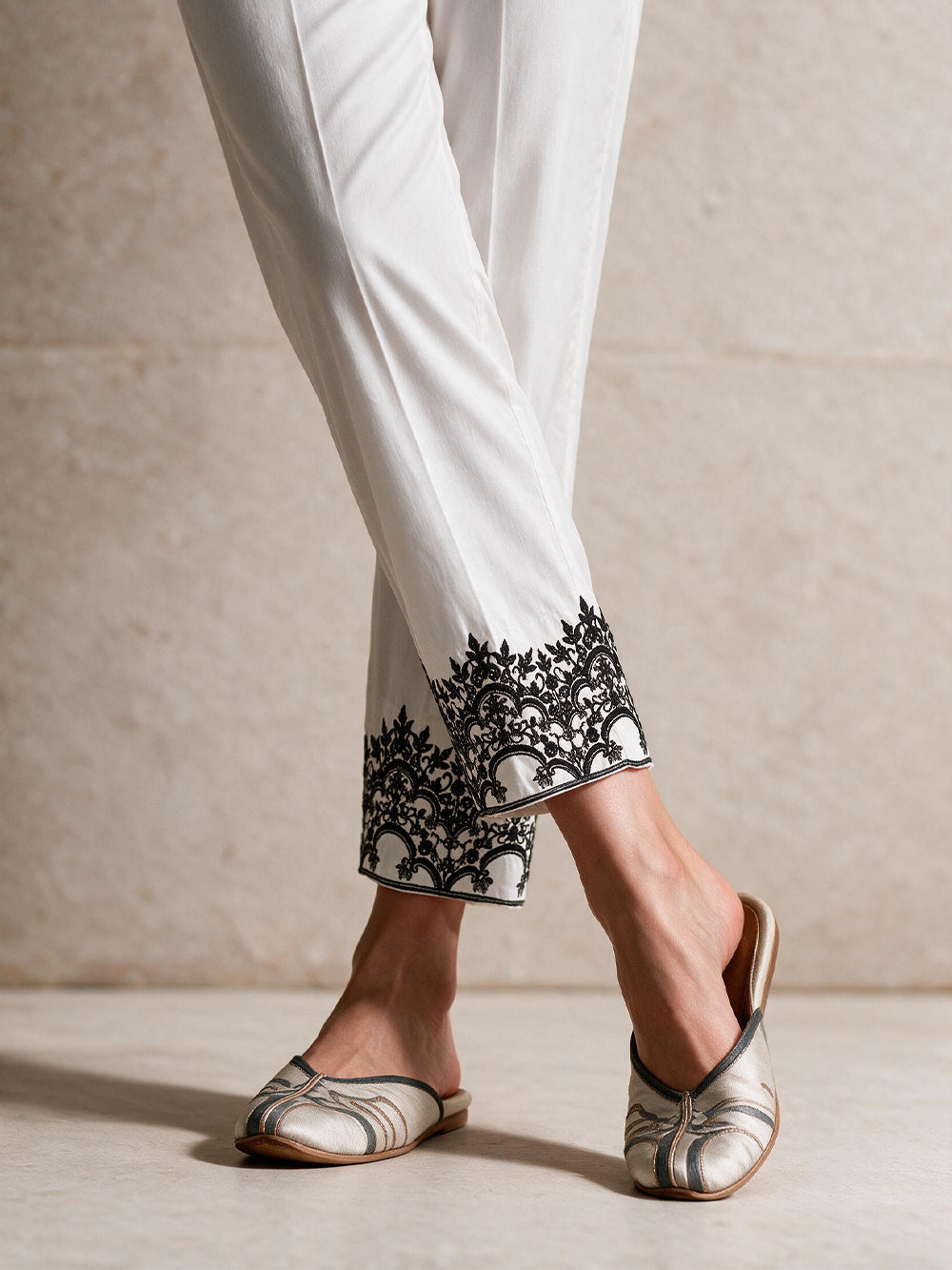 Women White Lawn Trouser - OWESP-2203002
