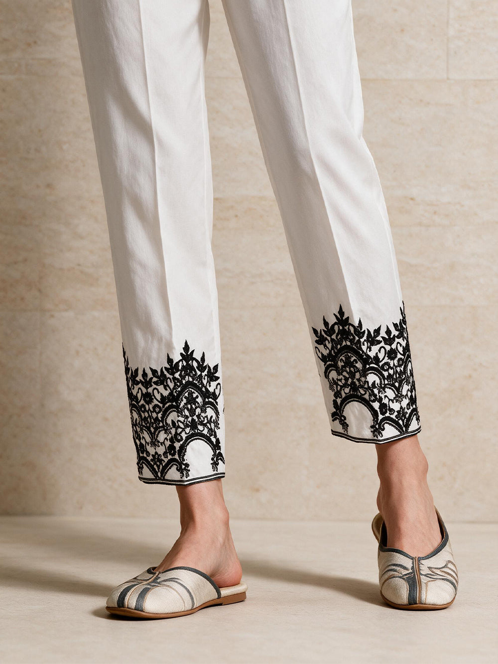 Women White Lawn Trouser - OWESP-2203002