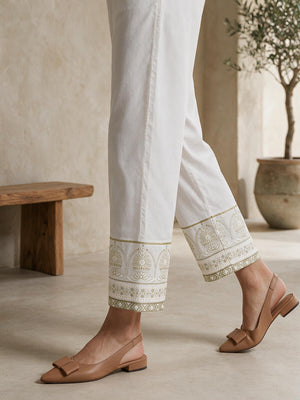Women White Lawn Trouser - OWESP-2301029