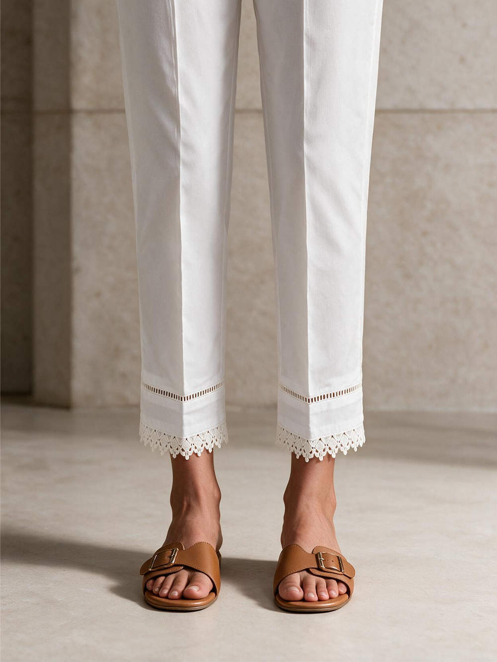 Women White Lawn Trouser - OWSP-2211029-1