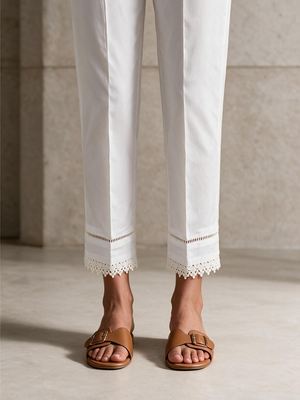 Women White Lawn Trouser - OWSP-2211029-1