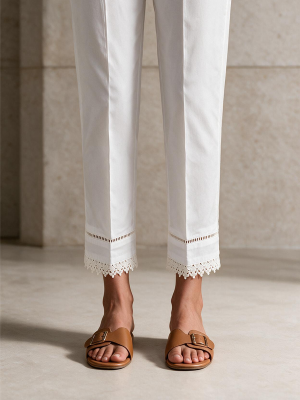 Women White Lawn Trouser - OWSP-2211029-1