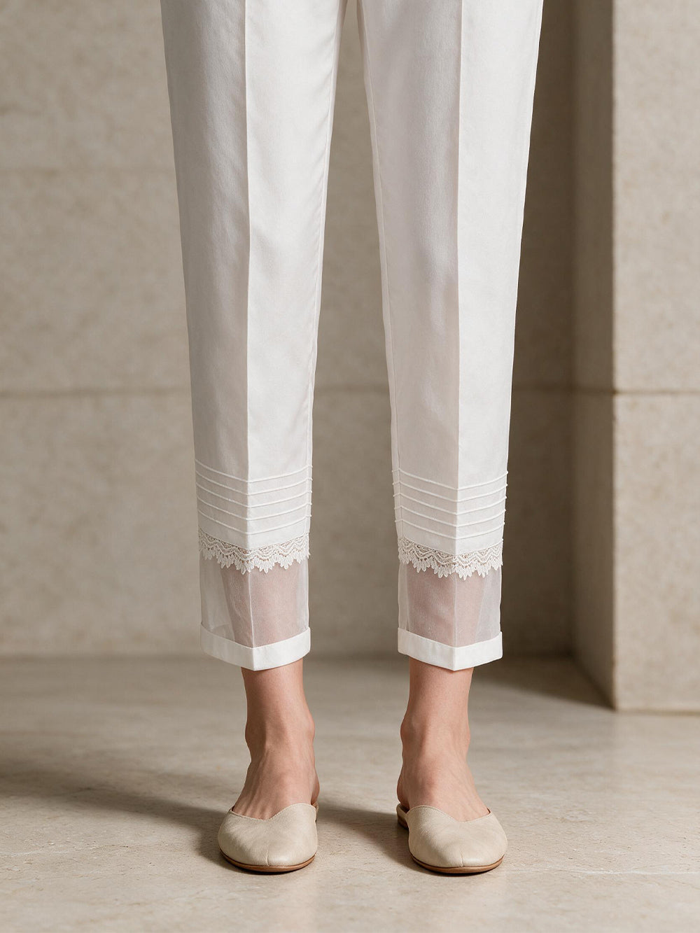 Women White Silk Blend Trouser - OWCP-2208029-1