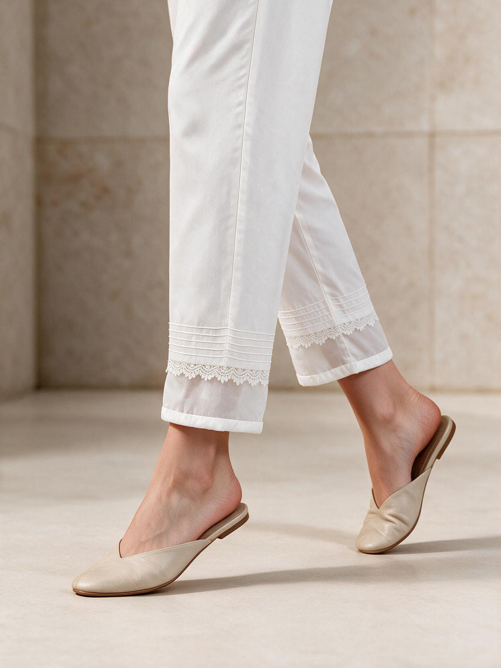 Women White Silk Blend Trouser - OWCP-2208029-1
