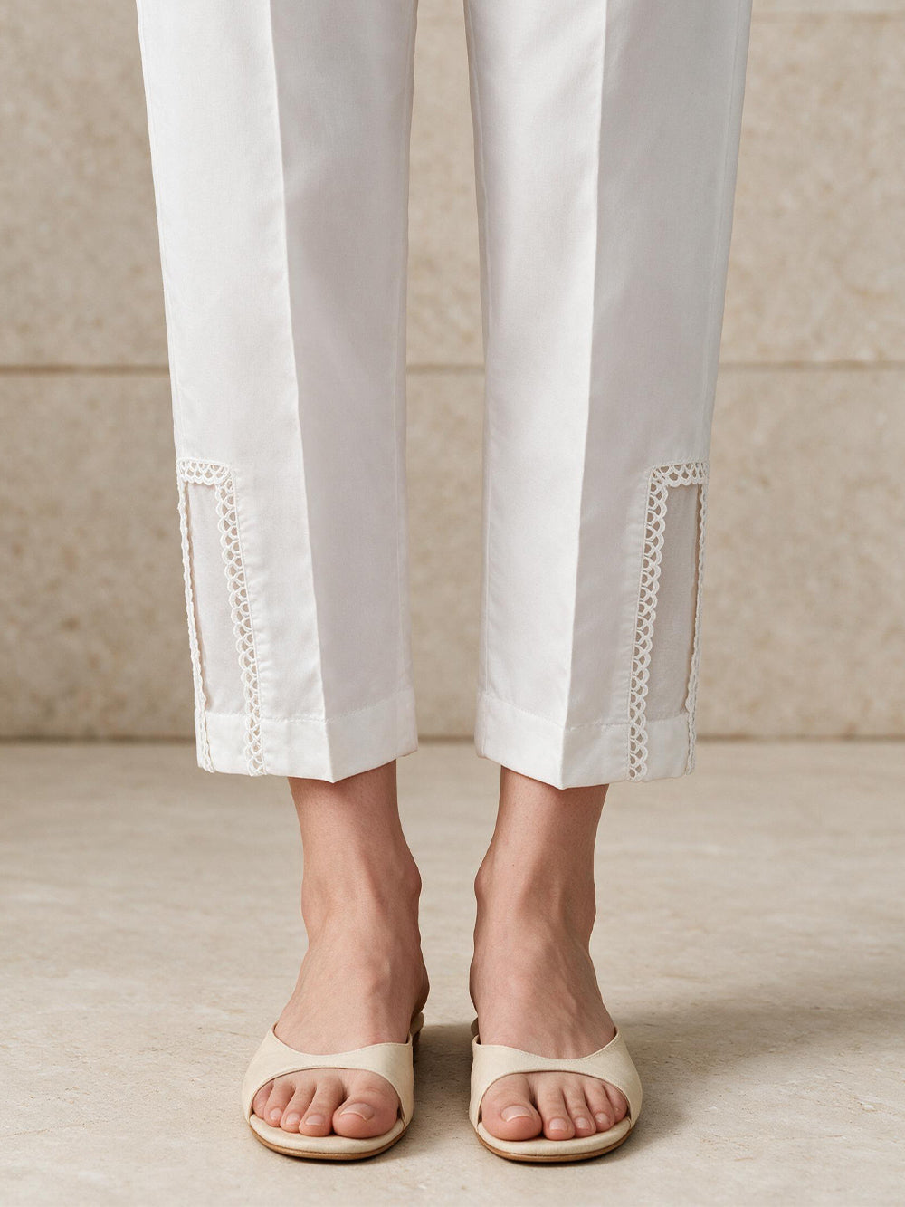 Women White Silk Blend Trouser - OWSP-2208028-1