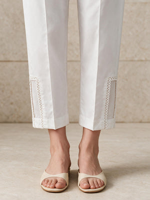 Women White Silk Blend Trouser - OWSP-2208028-1