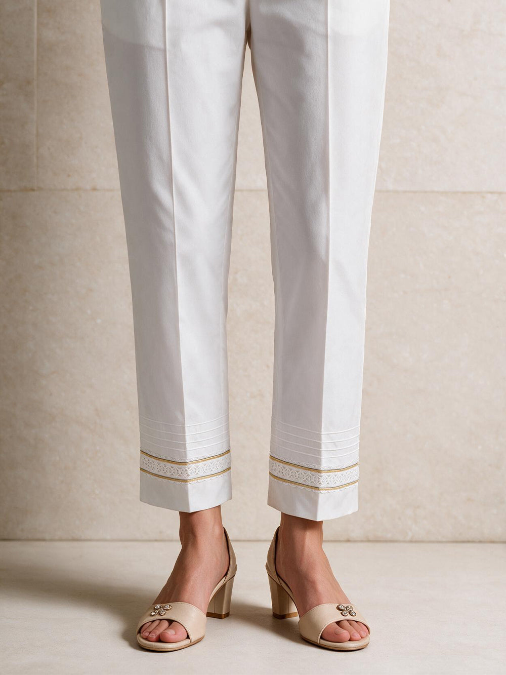 Women White Silk Blend Trouser - OWSP-2208030-1