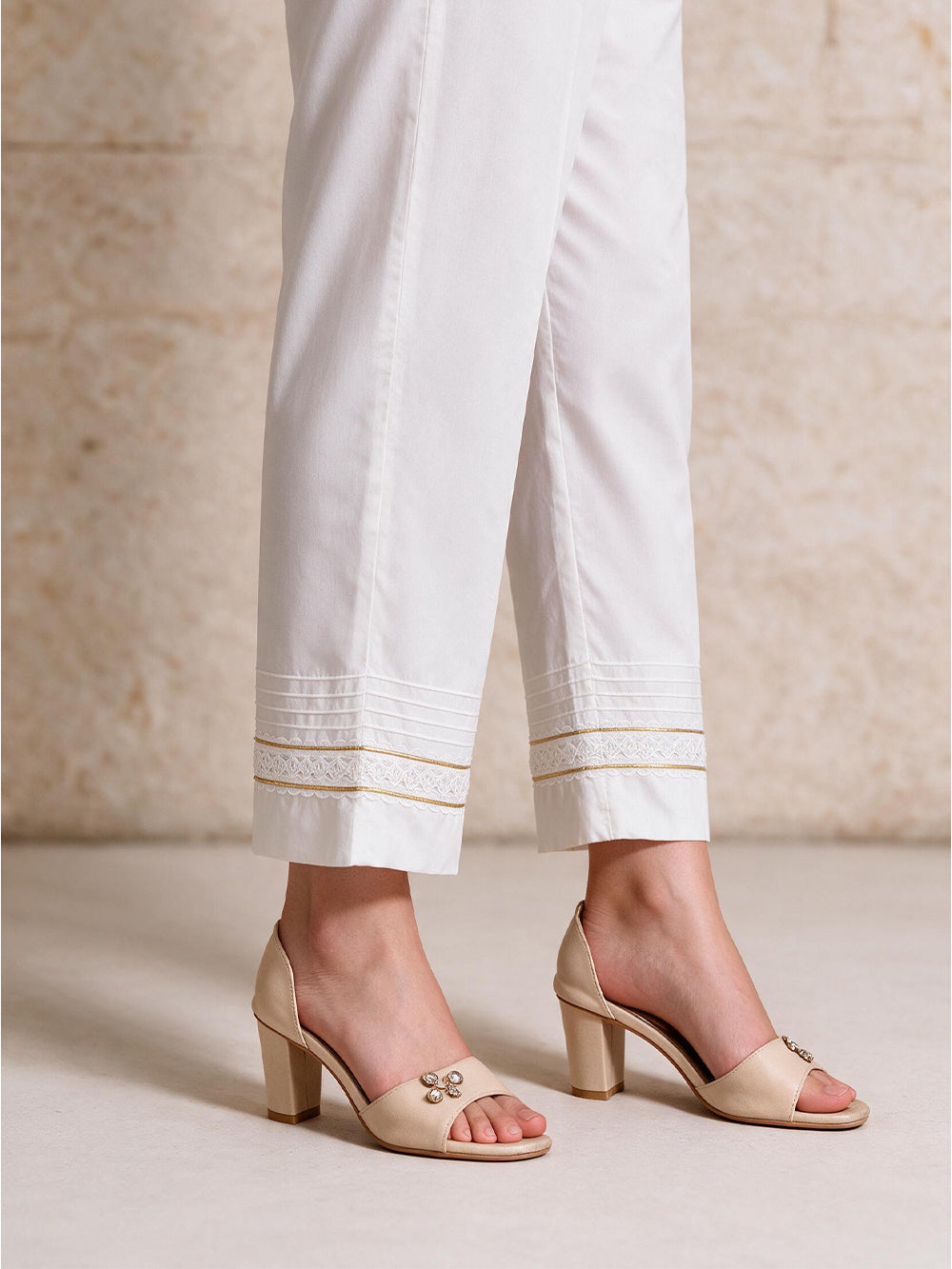 Women White Silk Blend Trouser - OWSP-2208030-1