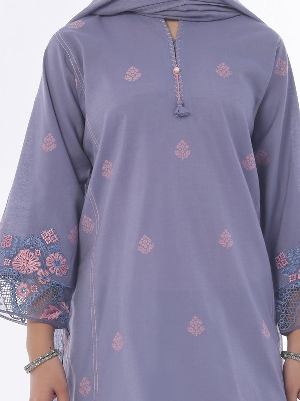 3Pc Embroidered Pret Suit Cotton Silk Blue - OGE3P-2410020