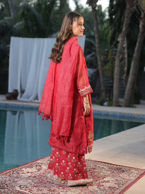 3Pc Embroidered Pret Suit Net Slub Polly Red - OGE3P-2410022