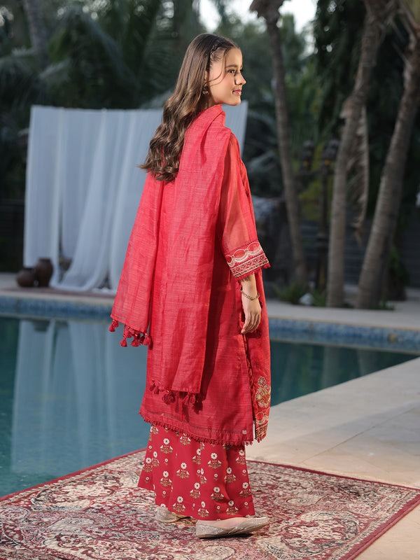 3Pc Embroidered Pret Suit Net Slub Polly Red - OGE3P-2410022