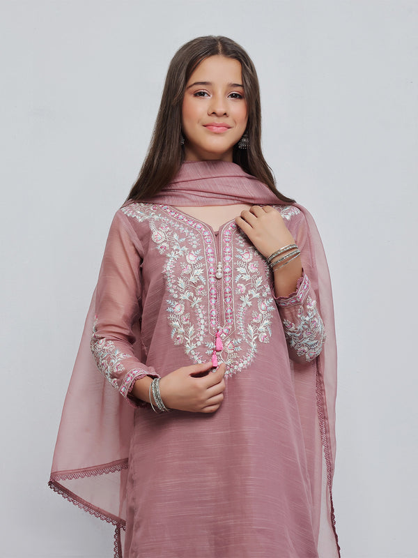 3Pc Embroidered Pret Suit Net Slub Polly Light Lilac - OGE3P-2410023