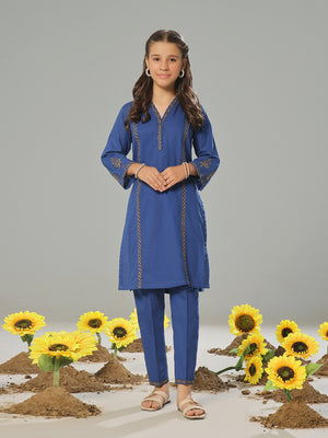 2Pc Embroidered Pret Shirt Trouser Dobby Blue - OGE2P-2405012