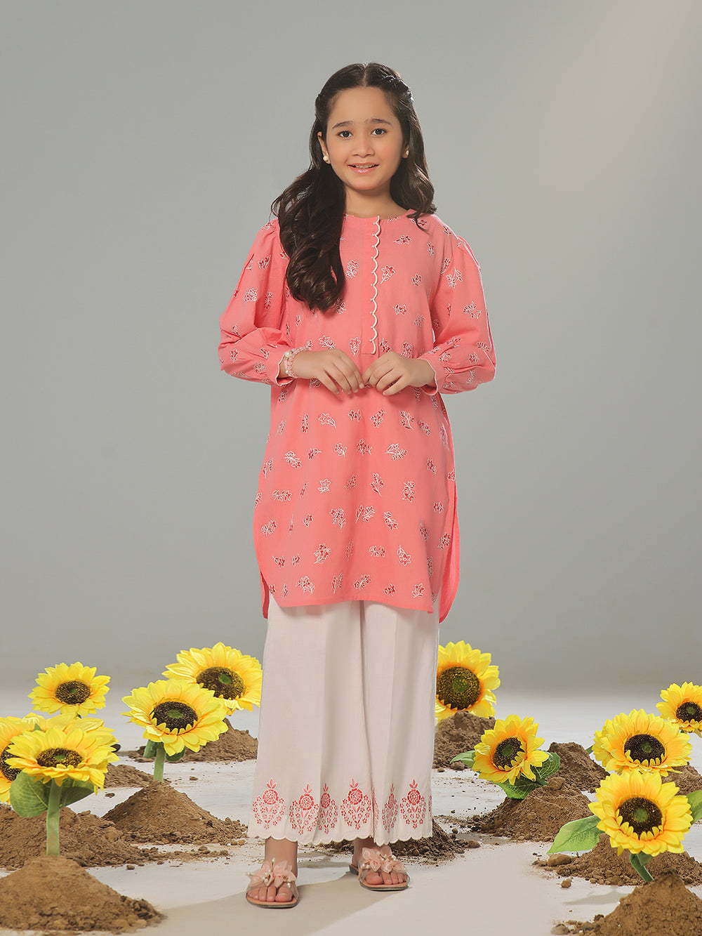 2Pc Embroidered Pret Shirt Trouser Dobby Light Pink - OGE2P-2405015