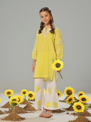 2Pc Embroidered Pret Shirt Trouser Dobby Yellow - OGE2P-2405016
