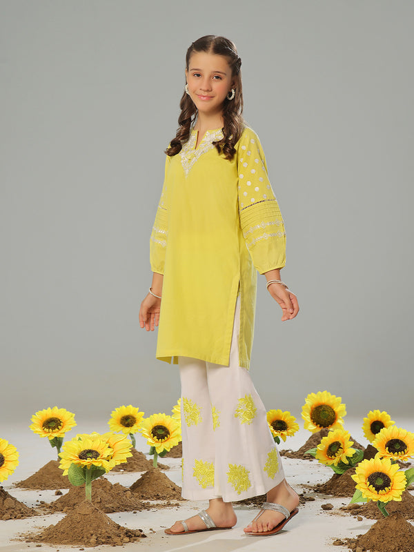 2Pc Embroidered Pret Shirt Trouser Dobby Yellow - OGE2P-2405016