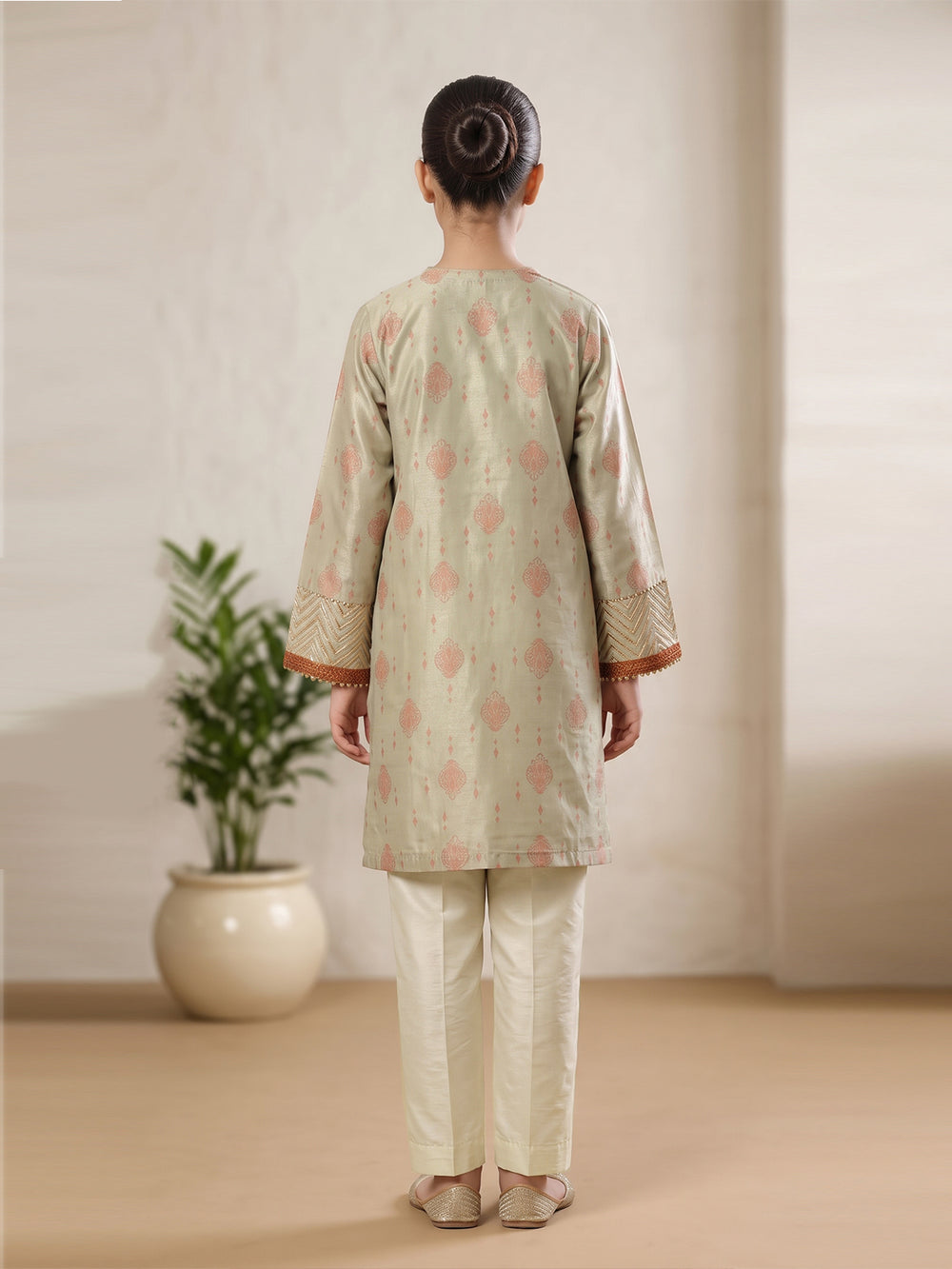 2Pc Fancy Pret Shirt Trouser Masoori Light Green - OGE2PG-2403011