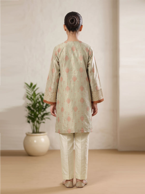 2Pc Fancy Pret Shirt Trouser Masoori Light Green - OGE2PG-2403011