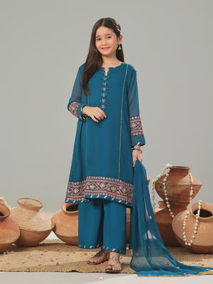 2Pc Embroidered Pret Shirt Trouser Dyed Chiffon Teal - OGE2P-2408026