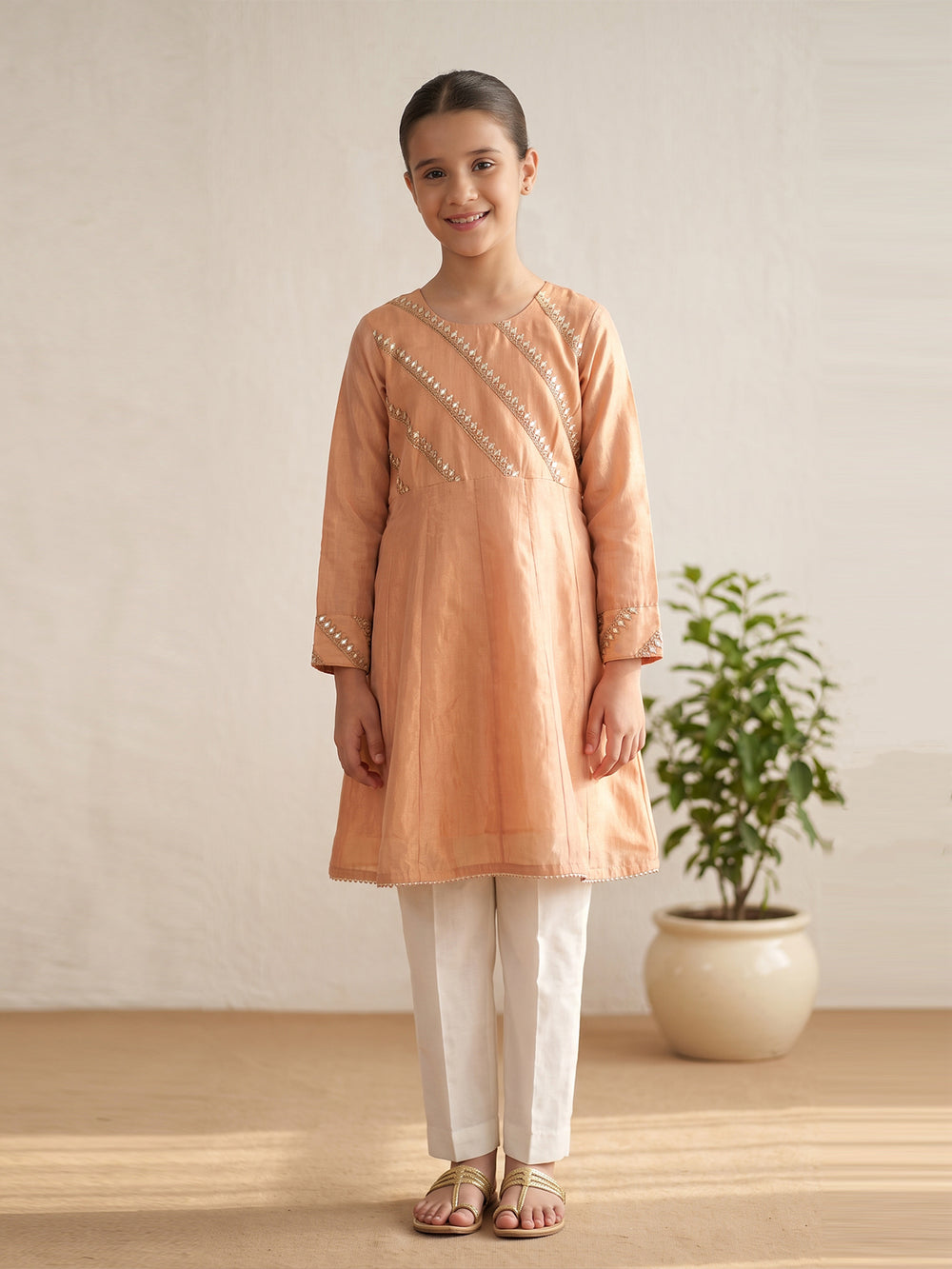 1Pc Embroidered Pret Kurti Masoori Peach - OGEKTG-22150