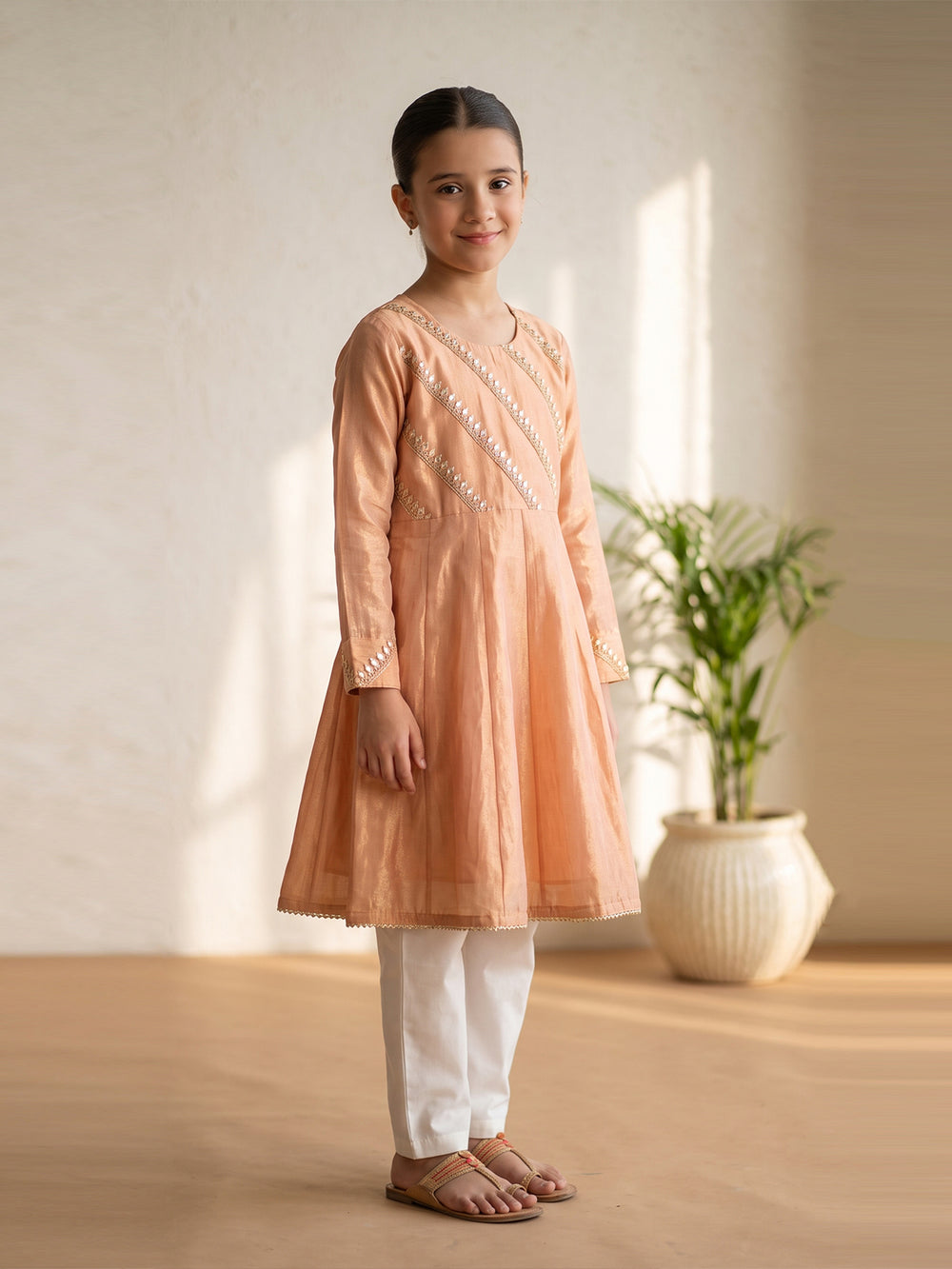 1Pc Embroidered Pret Kurti Masoori Peach - OGEKTG-22150