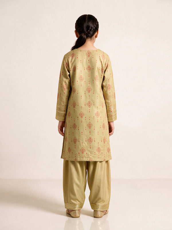 2Pc Fancy Pret Shirt Trouser Masoori Mehandi - OGE2PG-2403012