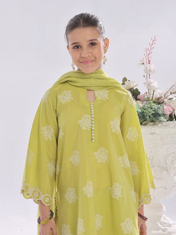 3Pc Embroidered Suit Pret Cotton Silk Jacquard Lemon - OGE3P-2410017