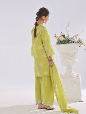 3Pc Embroidered Suit Pret Cotton Silk Jacquard Lemon - OGE3P-2410017