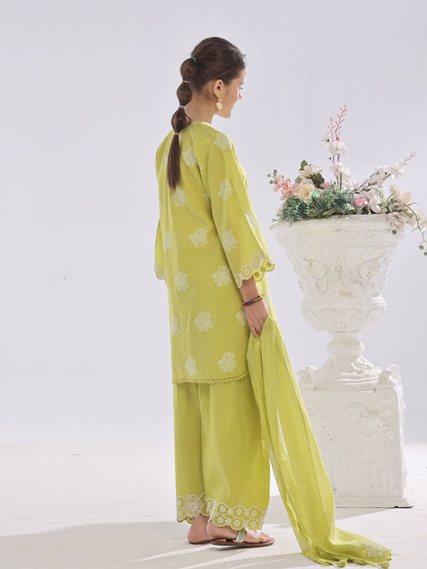 3Pc Embroidered Suit Pret Cotton Silk Jacquard Lemon - OGE3P-2410017