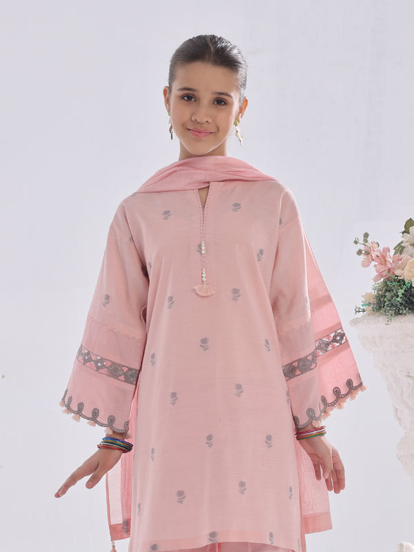 3Pc Embroidered Suit Pret Cotton Silk Jacquard Pink - OGE3P-2410019