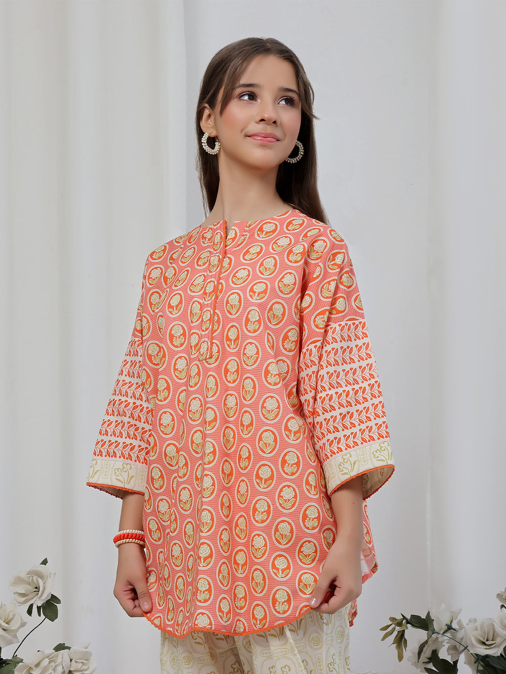 2Pc Printed Pret Shirt Trouser Lawn Orange- OG2P-2506007